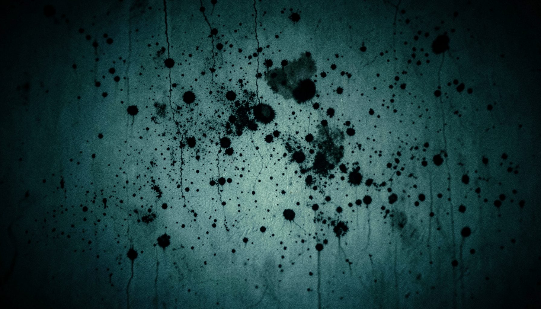 Dark mold spots spreading across a textured wall surface in a dimly lit interior, moody and somber atmosphere